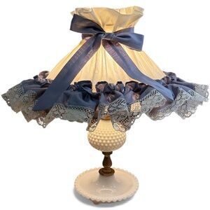 Vintage European Style Hobnail Lamp with Lace & Bow Design